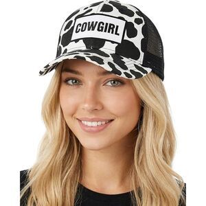 Women's Black Cow Girl Washed Adjustable Fit Classic Comfortable Baseball Cap